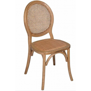 Wood Louis Chair with Rattan Back